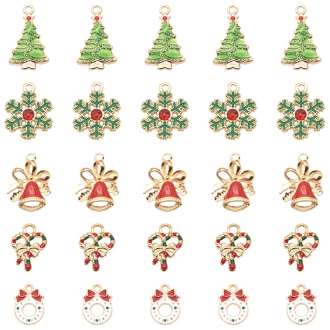 Christmas Alloy Enamel DIY Charms Pendants Snowflake Christmas Tree Bell Candy Cane Wreath For Jewelry Making Accessories