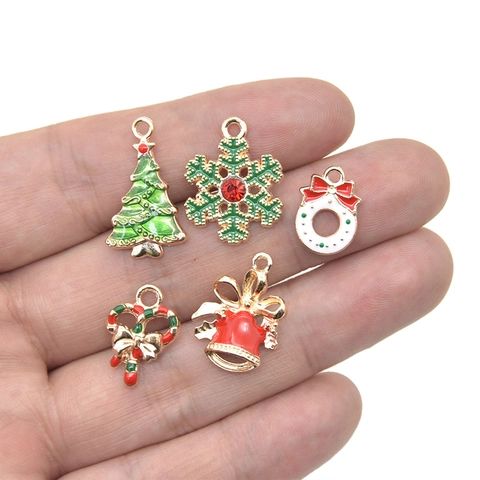 Christmas Alloy Enamel DIY Charms Pendants Snowflake Christmas Tree Bell Candy Cane Wreath For Jewelry Making Accessories