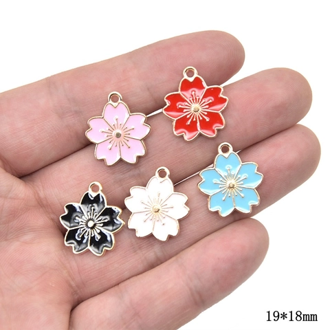 Sweet Alloy Enamel Cherry Blossom Flower Pendants For DIY Jewelry Making Necklaces Bracelets Earrings Decorative Floral Charms