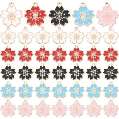Sweet Alloy Enamel Cherry Blossom Flower Pendants For DIY Jewelry Making Necklaces Bracelets Earrings Decorative Floral Charms