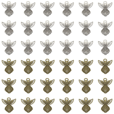 Vintage Alloy Hollow Angel Pendants For DIY Jewelry Making Antique Silver Bronze Metal Winged Angel Charms Jewelry Findings