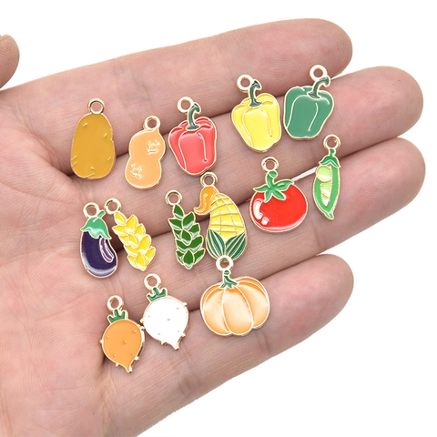 Alloy Enamel Vegetable Fruit Charms Pendants For DIY Jewelry Making Necklace Bracelet Autumn Harvest Pumpkin Corn Carrot Tomato Pendant