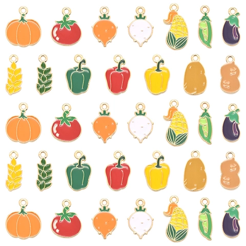 Alloy Enamel Vegetable Fruit Charms Pendants For DIY Jewelry Making Necklace Bracelet Autumn Harvest Pumpkin Corn Carrot Tomato Pendant