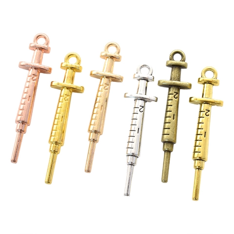 Retro Alloy Medical Syringe Pendant Charms For DIY Jewelry Making Necklace Bracelet Accessory Simulated Syringe Shape Metal Charm