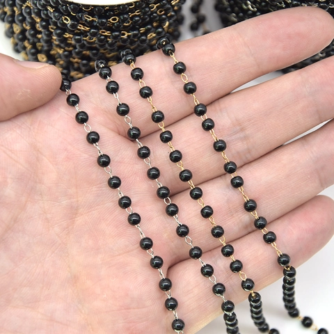 Black Faux Artificial Pearl Copper Plated Bead Chain Roll For DIY Jewelry Making Vintage Handmade Necklace Bracelet Craft Material