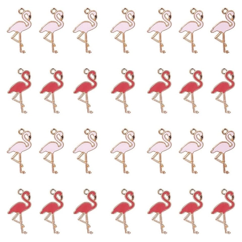 Pendentif Flamant Rose en Alliage Émaillé pour Fabrication de Colliers Bracelets Accessoires de Bijoux DIY Rose Rouge