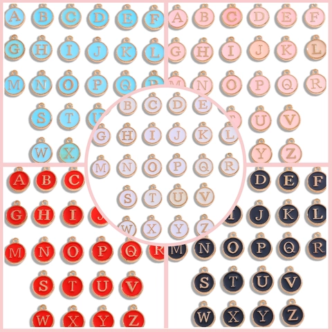 Round Alphabet Letter Pendant Zinc Alloy Enamel Drip Oil Charms For Bracelet Necklace Jewelry Making Alphabet Letter Beads