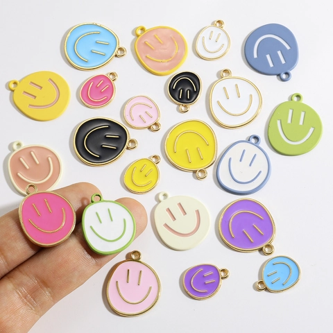 Cute Smiley Face Enamel Alloy Pendants DIY Jewelry Accessories For Necklace Bracelet Making Colorful Drip Oil Charms