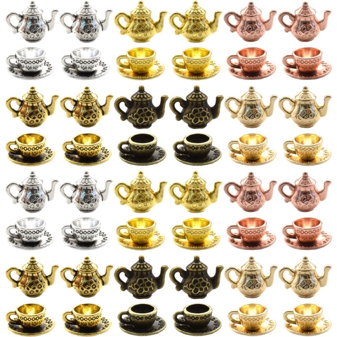 Vintage Alloy Miniature Teapot Coffee Cup Charms For DIY Jewelry Making Dollhouse Decoration Craft Pendants Findings
