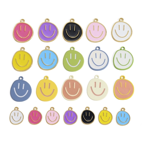 Cute Smiley Face Enamel Alloy Pendants DIY Jewelry Accessories For Necklace Bracelet Making Colorful Drip Oil Charms