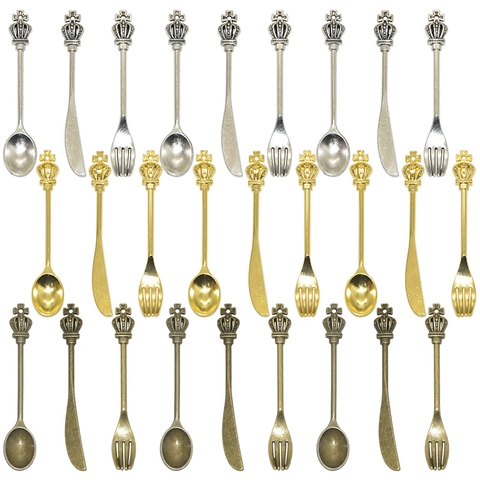 Vintage Alloy Crown Cross Cutlery Pendants For DIY Jewelry Making Necklace Bracelet Accessories Fork Spoon Knife Shape