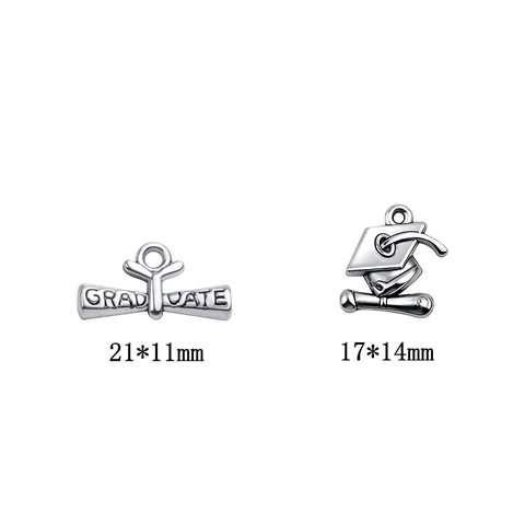 Vintage Antique Silver Graduation Hat Diploma Scroll Pendant Zinc Alloy Charms For DIY Jewelry Making Necklaces Bracelets Accessory