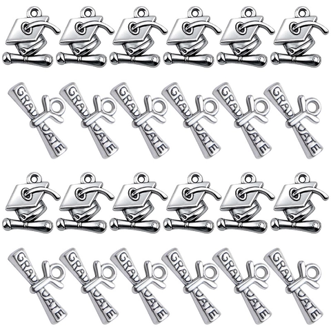 Vintage Antique Silver Graduation Hat Diploma Scroll Pendant Zinc Alloy Charms For DIY Jewelry Making Necklaces Bracelets Accessory