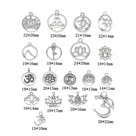 Vintage Zinc Alloy Yoga Lotus Om Symbol Pendants For DIY Jewelry Making Antique Silver Gold Plated Metal Charms Findings Accessories