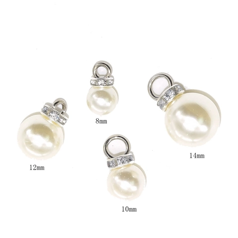 Round Artificial Pearl Pendant Charm With Rhinestone Inlaid Metal Loop For DIY Jewelry Making Necklace Earring Accessory