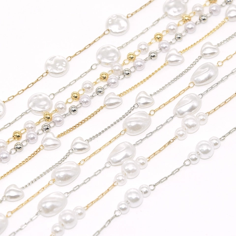 Artificial Pearl Beaded Copper Chain For DIY Jewelry Making Irregular Baroque Pearl Necklace Bracelet Accessories Handmade Decoration