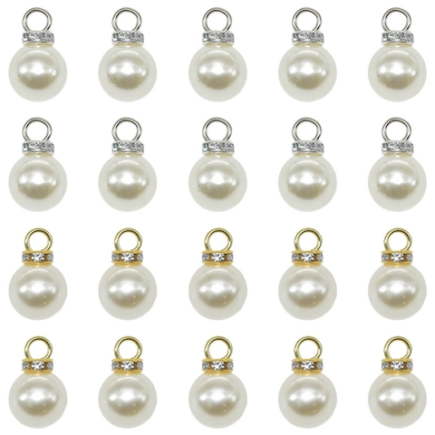 Round Artificial Pearl Pendant Charm With Rhinestone Inlaid Metal Loop For DIY Jewelry Making Necklace Earring Accessory