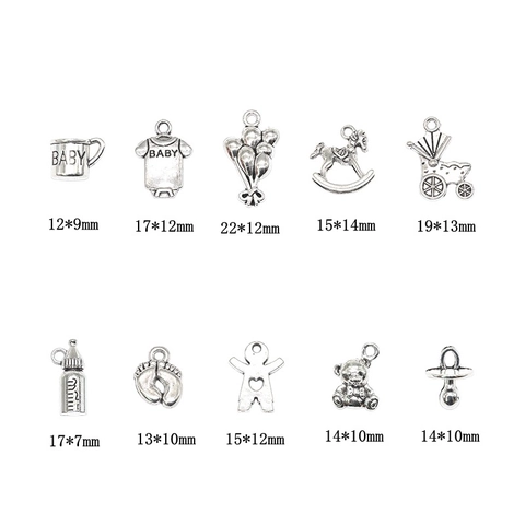 Antique Silver Zinc Alloy Baby Series Charms For DIY Jewelry Making Rocking Horse Milk Bottle Bear Pendants Handcraft Accessories