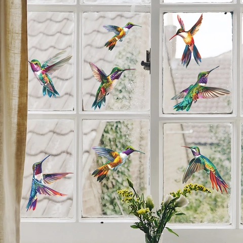 Bunte Kolibri Statisch Haftende Fensteraufkleber Anti-Kollisions-Vogelschlag-Sticker Für Glasfenster Heimdekoration