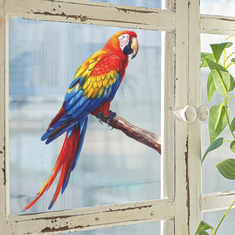 Realistischer Bunter Arara Papagei Fensterbild Statisch PVC Aufkleber Ohne Kleber Vogeldekor Für Fenster Hausdekoration