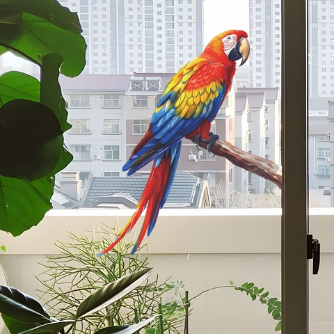 Realistischer Bunter Arara Papagei Fensterbild Statisch PVC Aufkleber Ohne Kleber Vogeldekor Für Fenster Hausdekoration