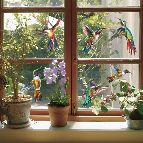 Bunte Kolibri Statisch Haftende Fensteraufkleber Anti-Kollisions-Vogelschlag-Sticker Für Glasfenster Heimdekoration