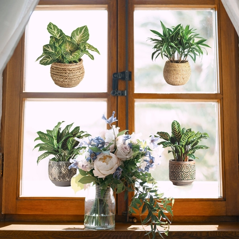 Groene Potplanten Statisch Hechtende Vensterstickers PVC UV Gedrukte Decals Voor Glasraam Huisdecoratie Zonder Lijm