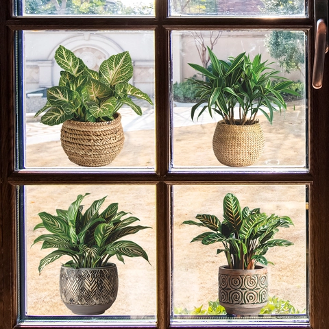 Groene Potplanten Statisch Hechtende Vensterstickers PVC UV Gedrukte Decals Voor Glasraam Huisdecoratie Zonder Lijm