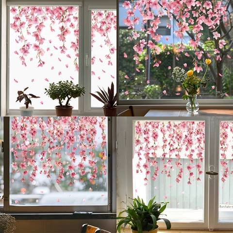 Aquarell Rosa Sakura Statische Fensteraufkleber Kirschblüten Fallende Blumen Glasaufkleber Für Haus Wohnzimmer Dekoration