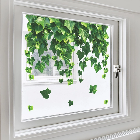 Sticker de Fenêtre Électrostatique Vignes de Plantes Vertes de Lierre Autocollant Mural Décoratif en PVC pour Verre