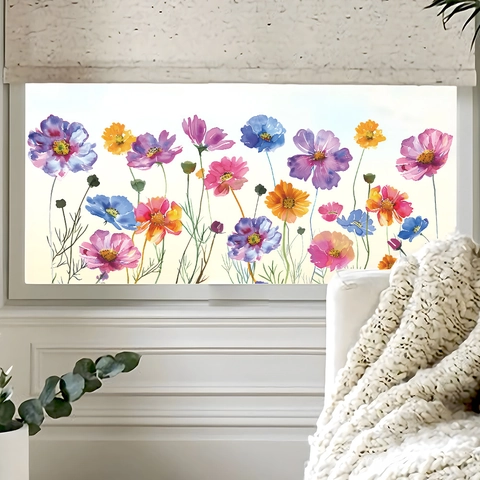 Aquarel Bloem Venstersticker Statische Glassticker PVC Floraal Blad Decor Voor Thuis Woonkamer Slaapkamer Decoratie