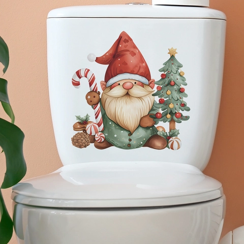 Weihnachten Zwerg Toilettenaufkleber Festliche Cartoon Baum Süßigkeiten Wandtattoo Für Badezimmer Feiertag Deko PVC Aufkleber