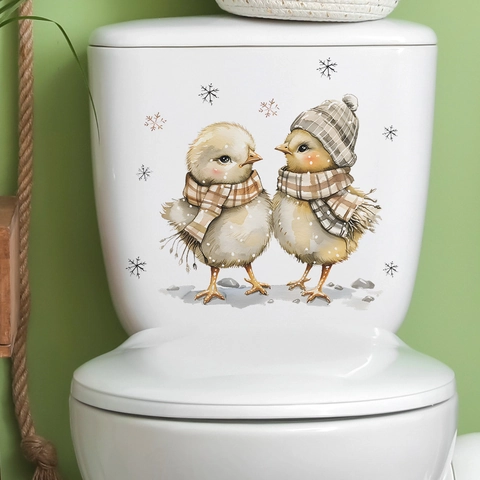 Cartoon Chick Winter Snowflake Toilet Sticker Waterproof PVC Wall Decal For Bathroom Home Decoration Aesthetic Sticker