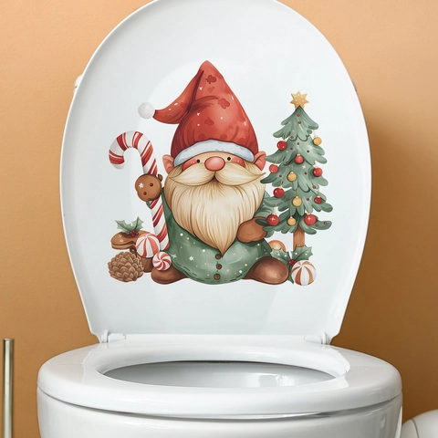 Weihnachten Zwerg Toilettenaufkleber Festliche Cartoon Baum Süßigkeiten Wandtattoo Für Badezimmer Feiertag Deko PVC Aufkleber