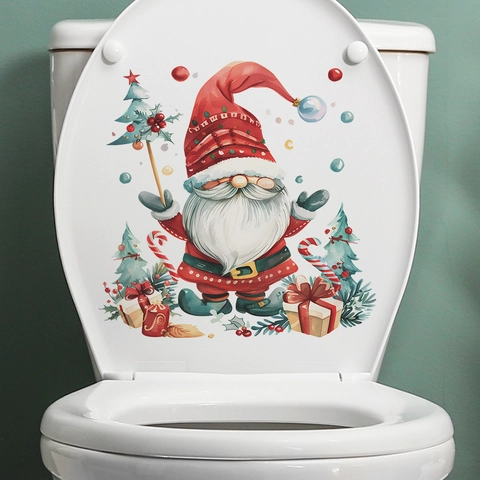 Waterdichte PVC Kerstkabouter Toilet Sticker Feestelijke Decal Met Boom Cadeau Patroon Voor Badkamer Huisdecoratie