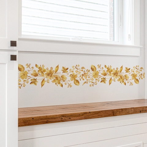Gold Blume Ranke Wandtattoo PVC Selbstklebend Sockelleiste Dekor Für Wohnzimmer Schlafzimmer Home Decoration Wandkunst