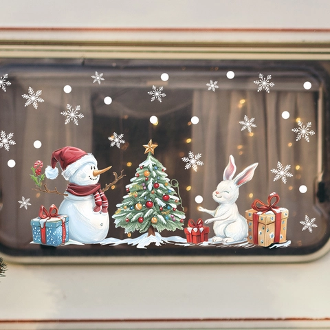 Kerst Sneeuwpop Kerstboom Vensterstickers UV Statische Adsorptie PVC Decals Voor Glazen Deur Thuis Vakantie Decoratie