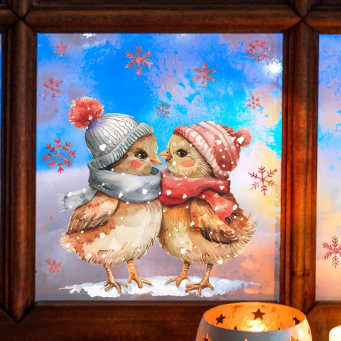 Kerst Vensterstickers Aquarel Schattige Vogels Sneeuwvlokken Statische Hechting PVC Decals Voor Glazen Deur Thuis Decor
