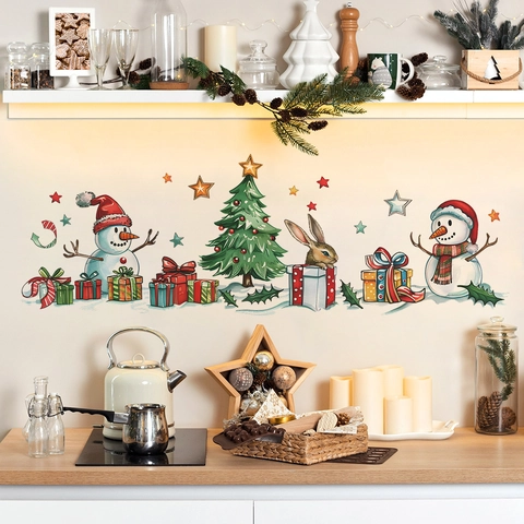 Weihnachten Schneemann Baum Wandaufkleber PVC Abnehmbare Wandtattoo Für Wohnzimmer Schlafzimmer Feiertag Heimdekoration