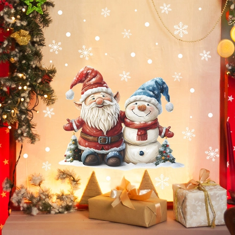 Kerst Vensterstickers Kerstman Sneeuwpop Sneeuwvlok Statisch Hechtend PVC Stickers Voor Glas Balkon Vakantie Thuis Decoratie