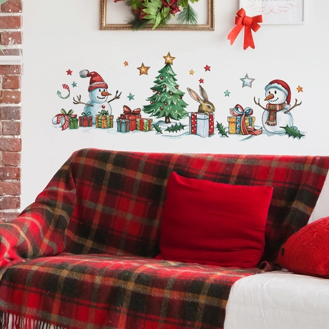 Weihnachten Schneemann Baum Wandaufkleber PVC Abnehmbare Wandtattoo Für Wohnzimmer Schlafzimmer Feiertag Heimdekoration