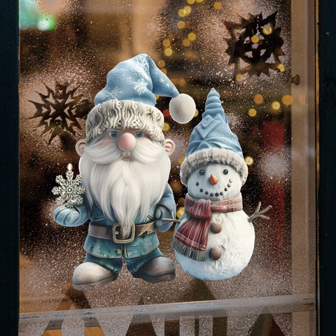 Pegatina Ventana Navidad Gnomo Azul Muñeco de Nieve Estática PVC Calcomanía Puerta Vidrio Navidad Hogar Decoración Pared Fiesta