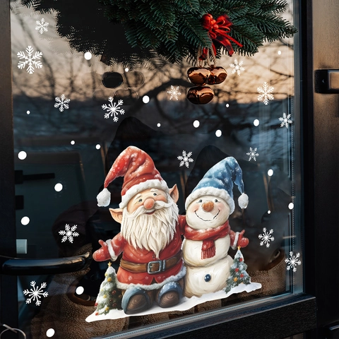 Kerst Vensterstickers Kerstman Sneeuwpop Sneeuwvlok Statisch Hechtend PVC Stickers Voor Glas Balkon Vakantie Thuis Decoratie