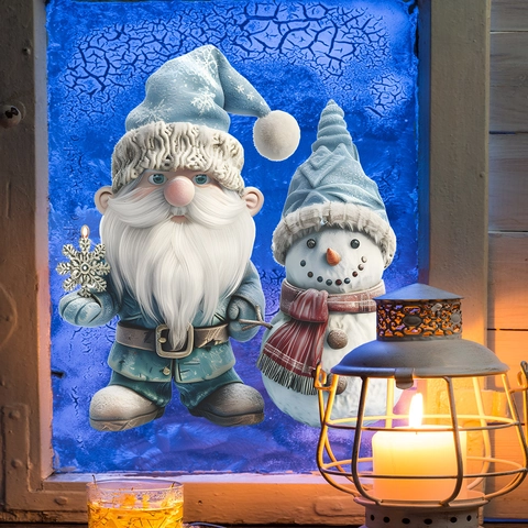 Pegatina Ventana Navidad Gnomo Azul Muñeco de Nieve Estática PVC Calcomanía Puerta Vidrio Navidad Hogar Decoración Pared Fiesta