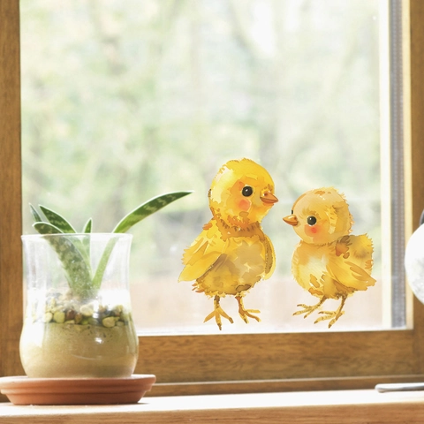 Watercolor Little Yellow Duck Window Sticker Removable PVC Decorative Wall Decal For Glass Door Balcony Home Decor