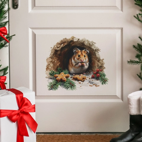 Natale 3D Criceto Nel Buco Adesivo Da Parete Simpatico Animale Che Mangia Biscotto Decalcomania Per Casa Cucina Soggiorno