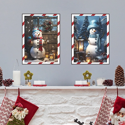 Weihnachten Schneemann Schneeflocke Wandtattoo PVC Wasserdicht Dekorativ Winterurlaub Fensteraufkleber Für Wohnzimmer Schlafzimmer