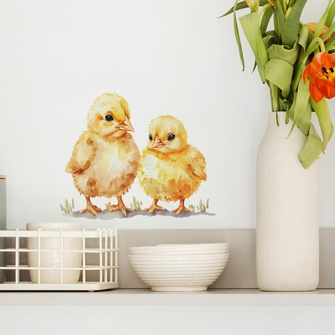 Aquarell Gelbes Küken Wandtattoo Cartoon Ente Aufkleber Für Schlafzimmer Küche Home Dekor Transparentes PVC Kunst Vinyl