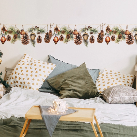 Weihnachten Tannenzapfen Und Tannenzweig Wandaufkleber Aquarell PVC Wasserdicht Deko Für Wohnzimmer Schlafzimmer Wandtattoo