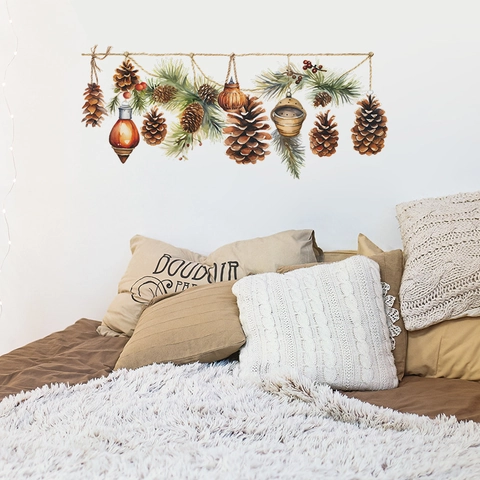 Weihnachten Tannenzapfen Und Tannenzweig Wandaufkleber Aquarell PVC Wasserdicht Deko Für Wohnzimmer Schlafzimmer Wandtattoo